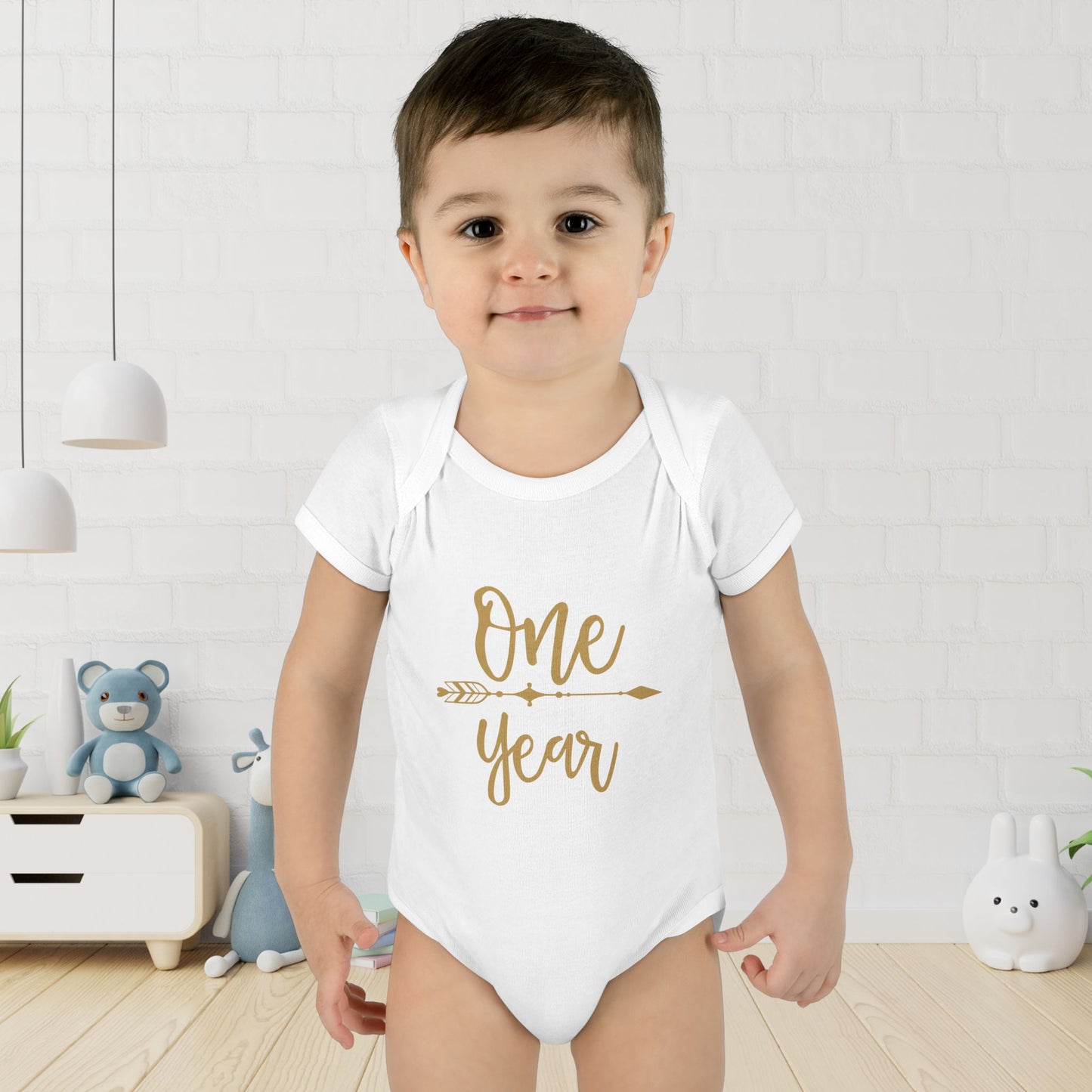 Golden Arrow Milestone Baby Bodysuit-One Year