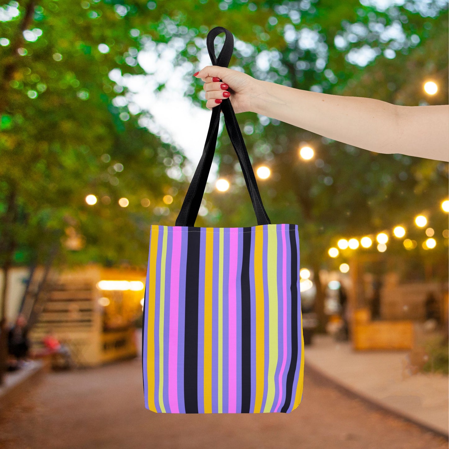 Midnight Pop Stripes Canvas Tote Bag
