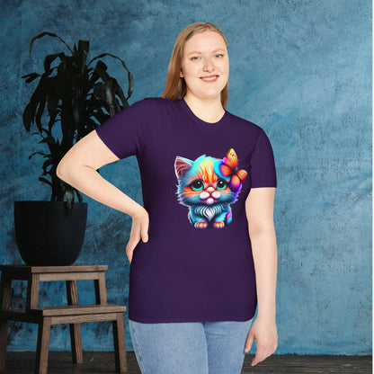 Cute Colorful Kitten w/Butterfly Adult T-shirt