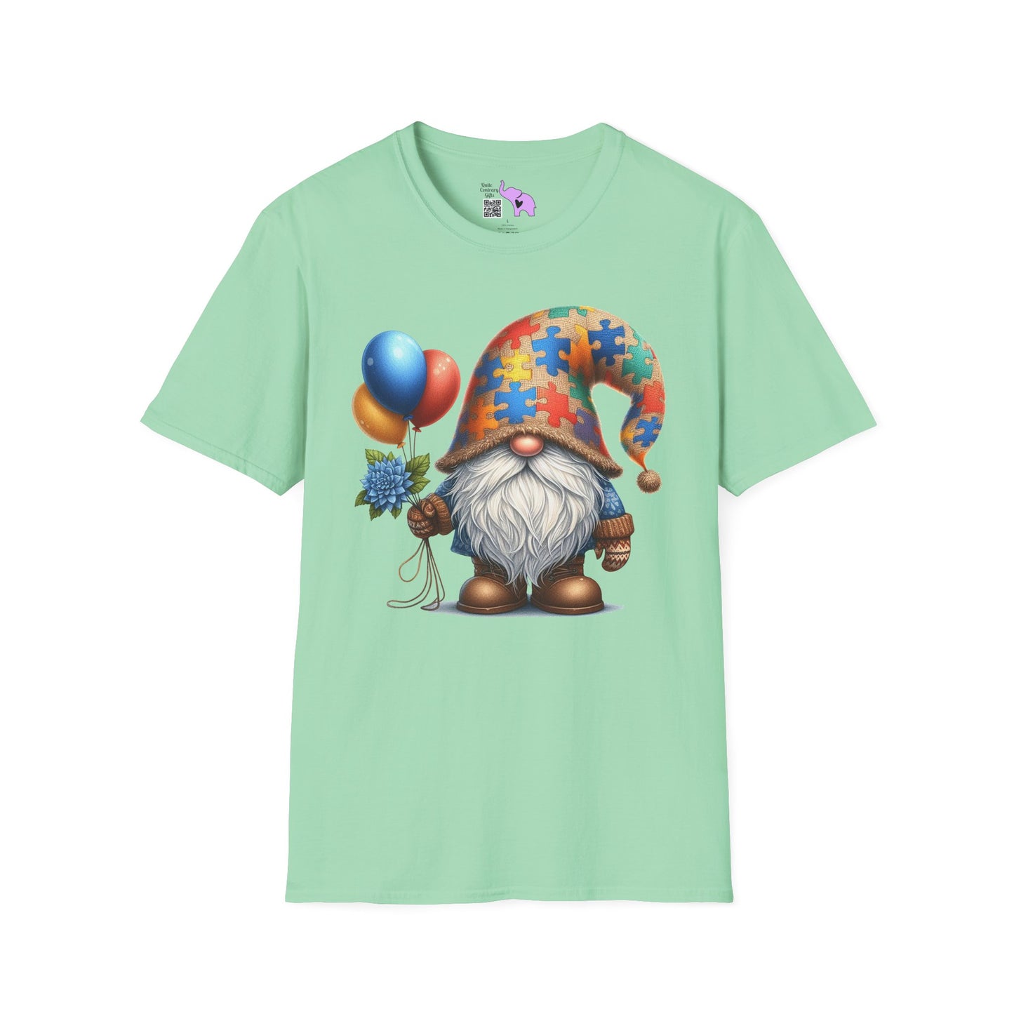 Autism Awarness Gnome w/Balloons Adult T-shirt