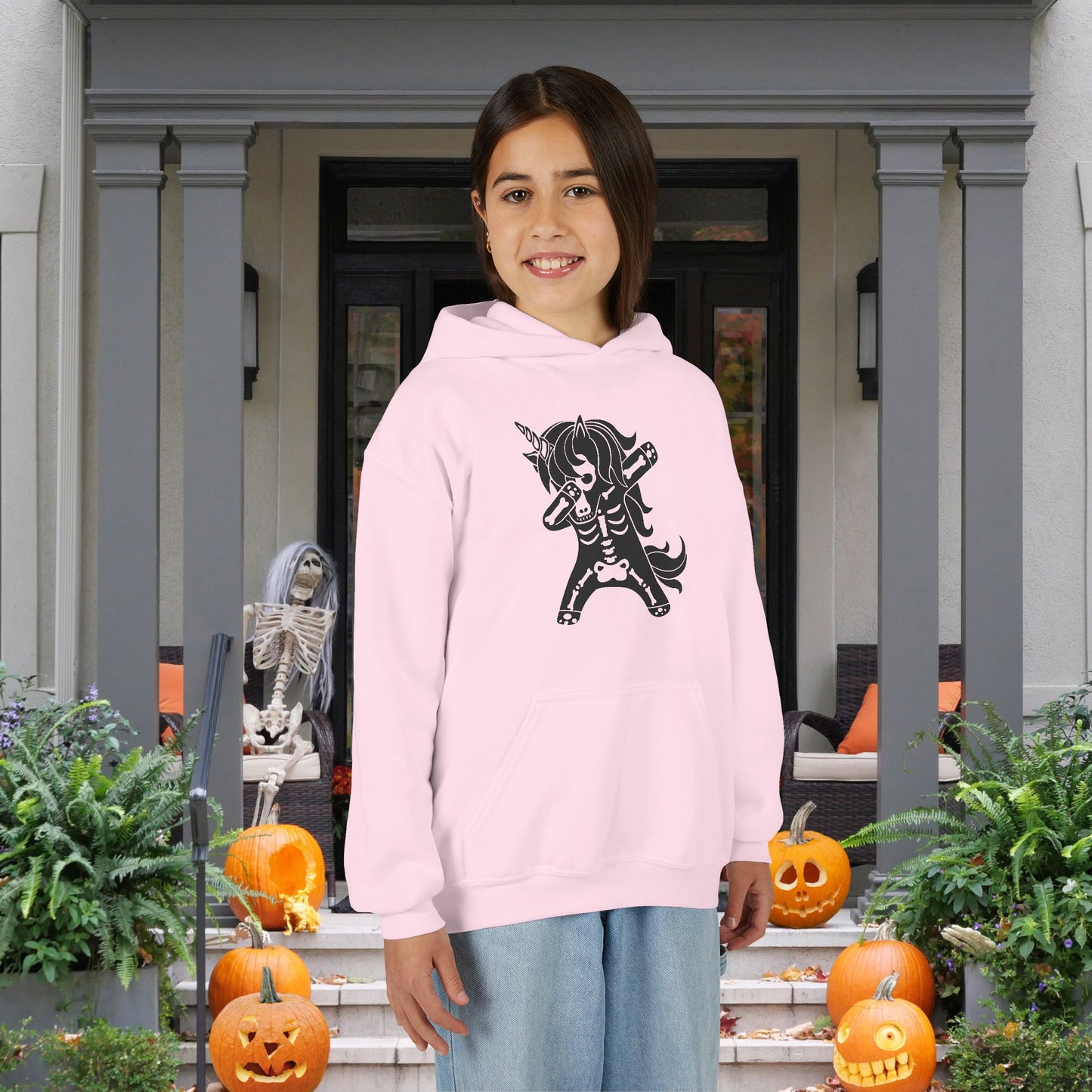 Dabbing Unicorn Skeleton Youth Heavy Blend Hoodie