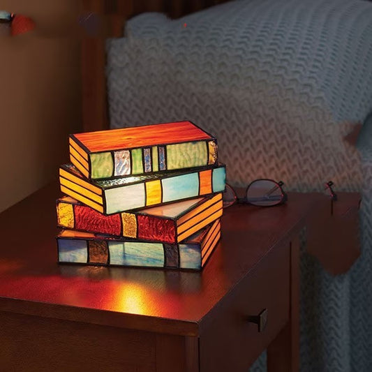 Stacked Books Lamp Resin Stained Glass LED