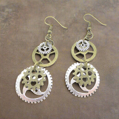 Vintage Two Tone Gear Steampunk Earrings