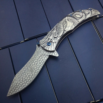 Ornate Dragon Stainless Steel Folding Knife