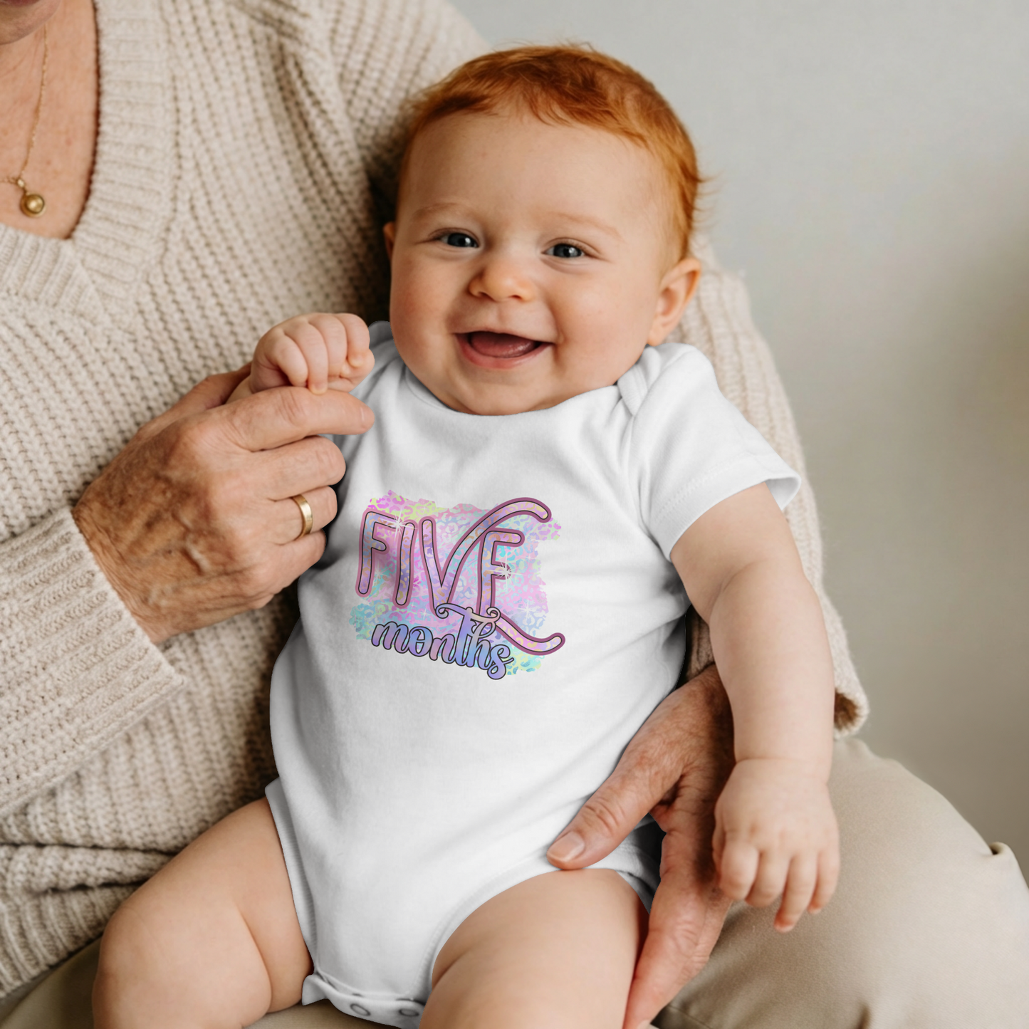 Pastel Wild One Milestone Baby Bodysuit-Five Months
