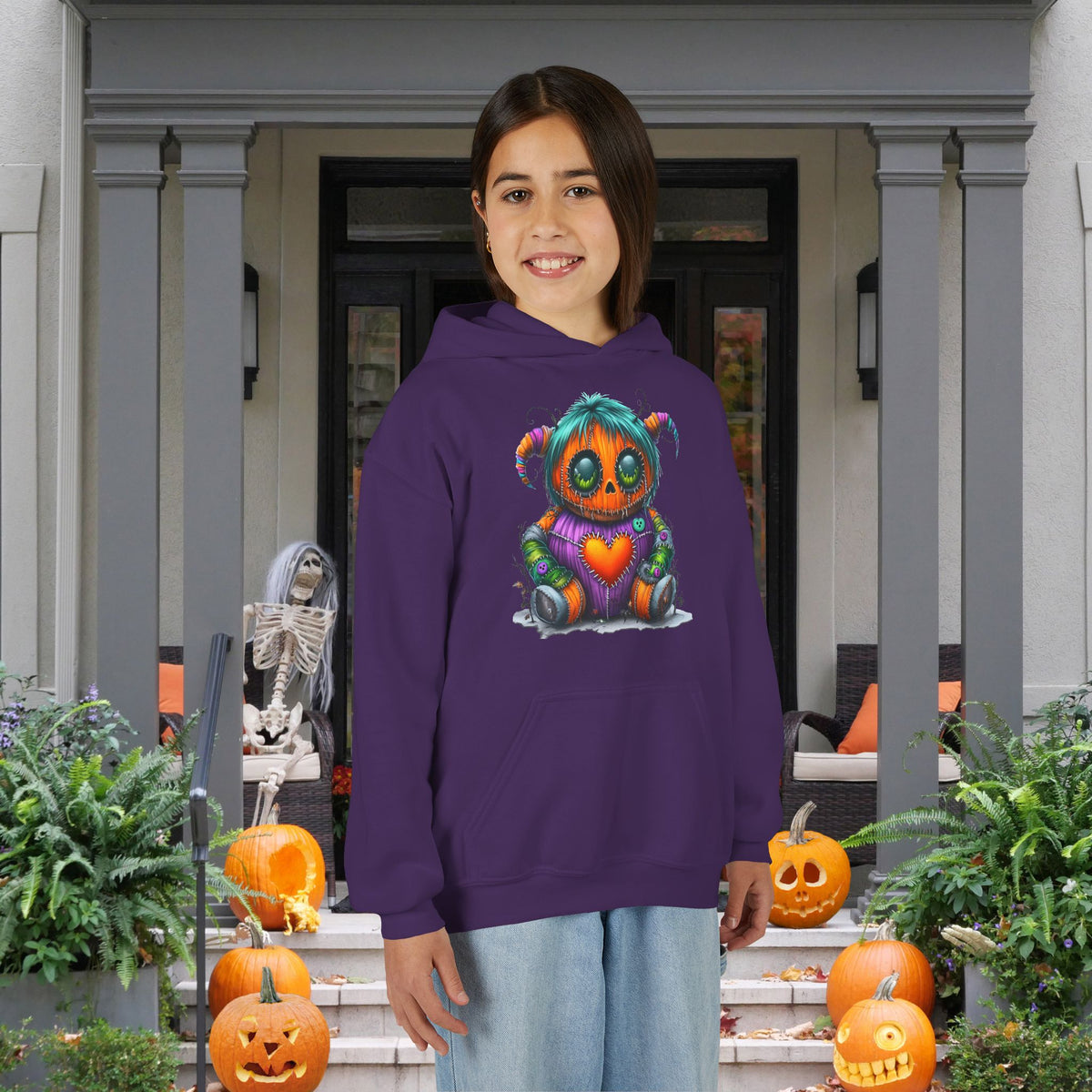Patchwork Pumpkin Heart Youth Heavy Blend Hoodie