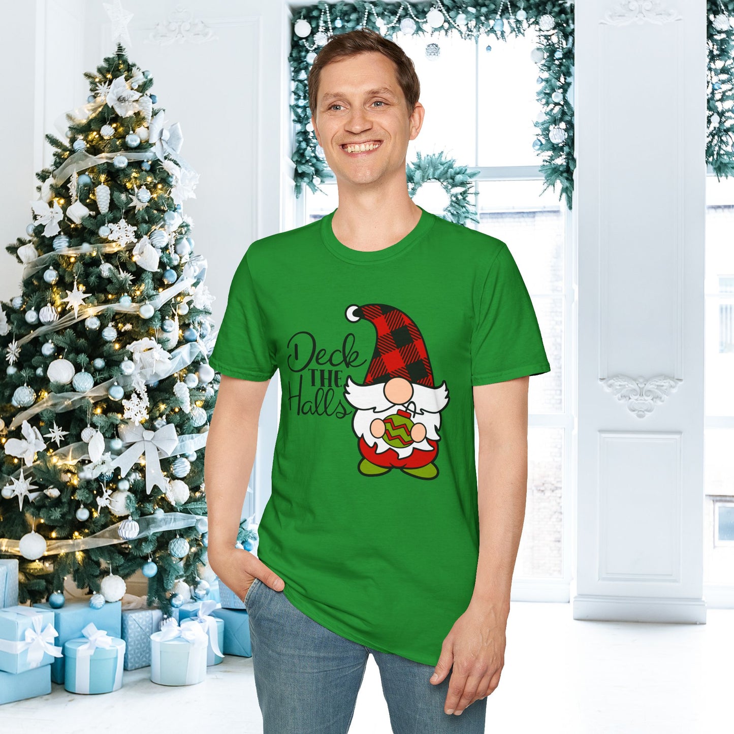 Deck the Halls Plaid Gnome Adult T-shirt