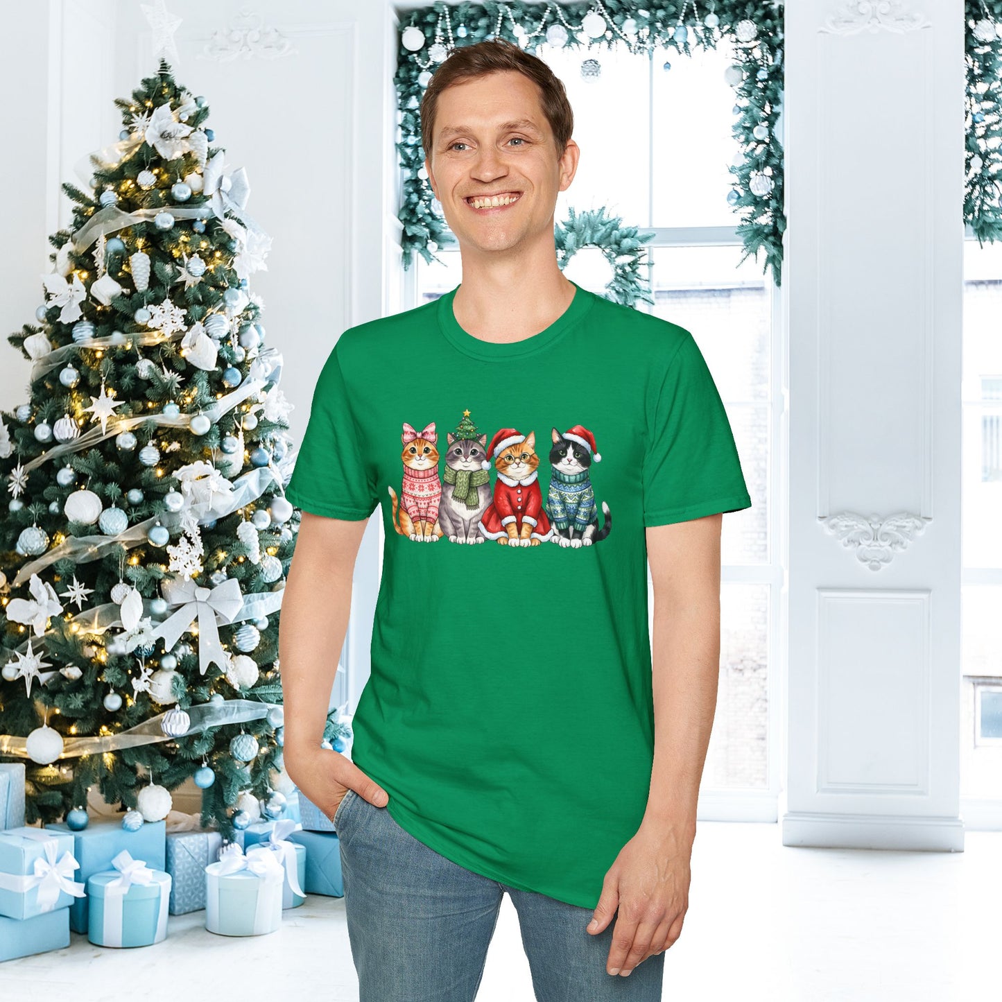 Meowy Christmas Crew Adult T-shirt