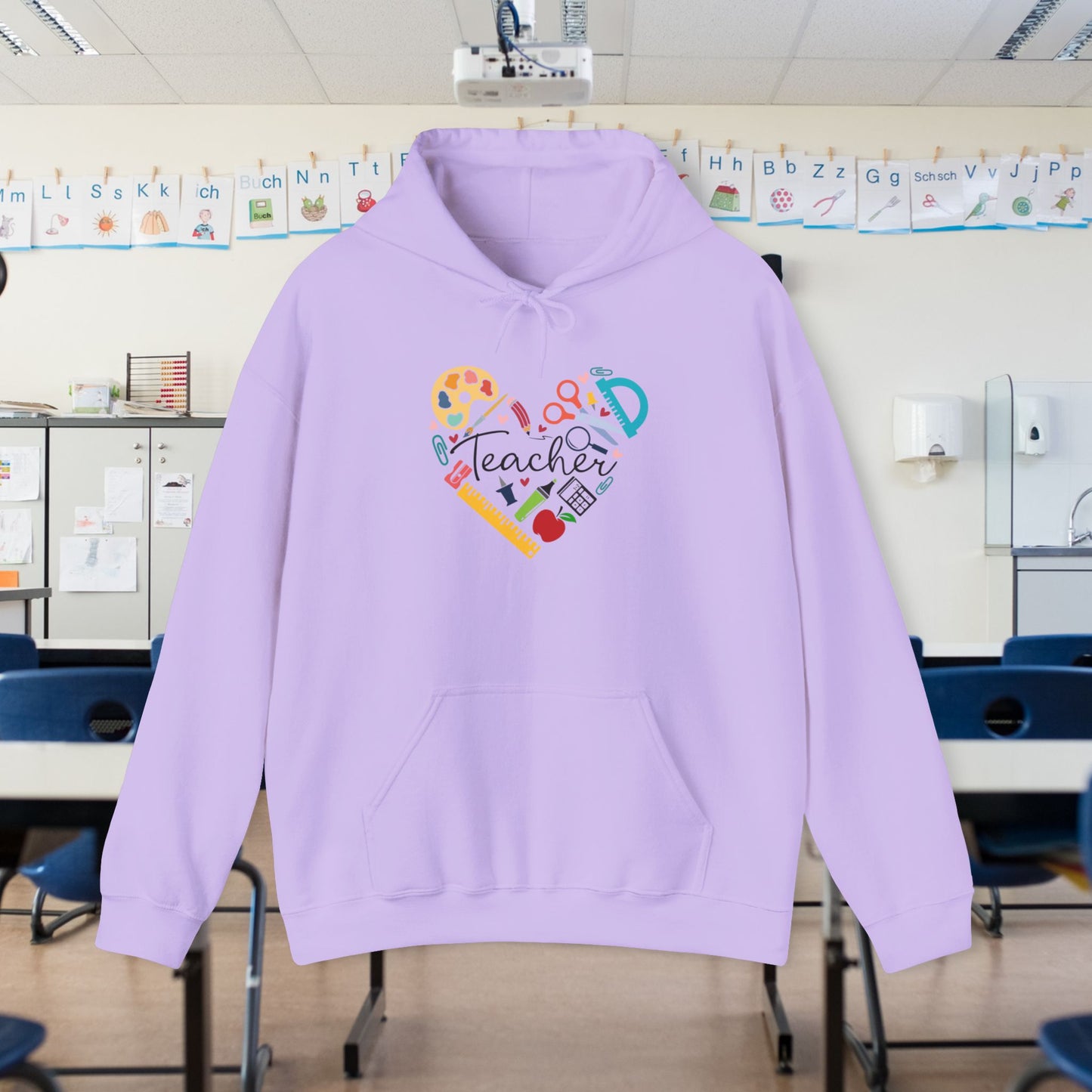 Teacher Supply Heart Heavy Blend™ Hooded Sweatshirt