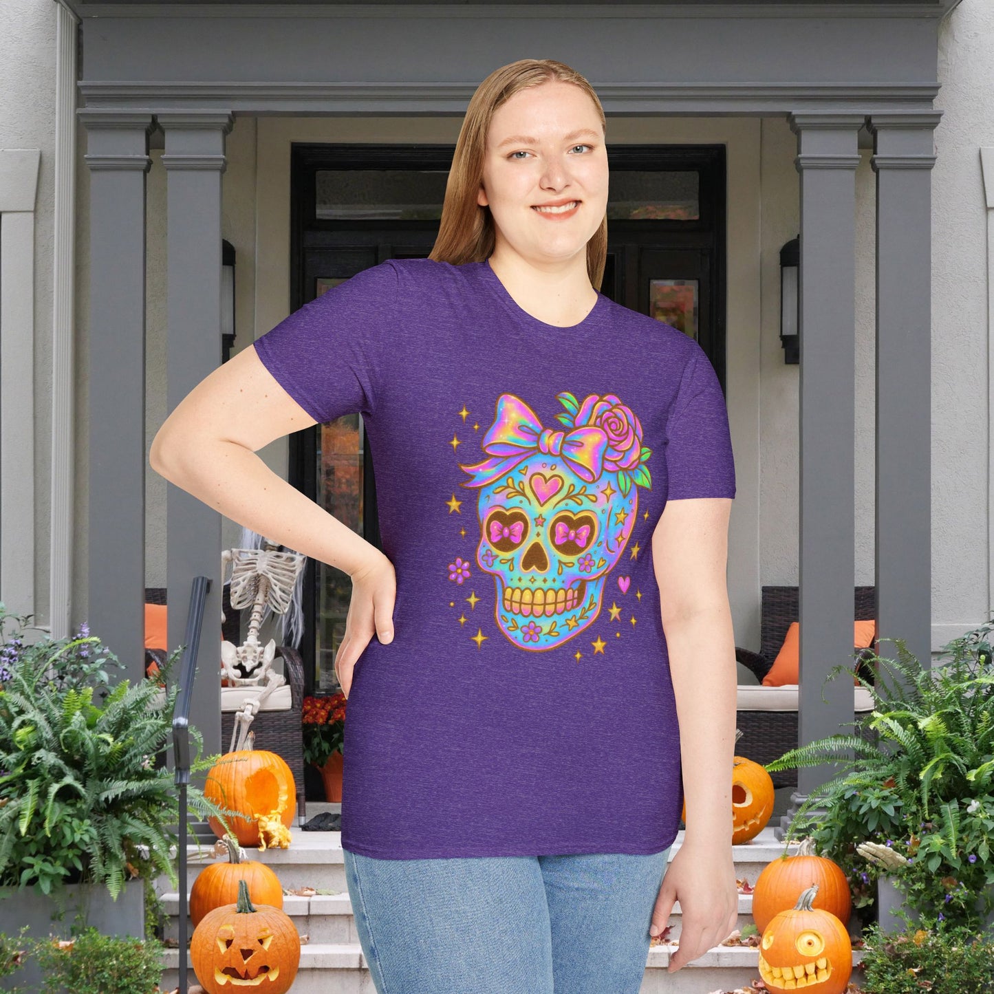 Neon Sugar Skull Adult T-shirt