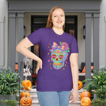 Neon Sugar Skull Adult T-shirt