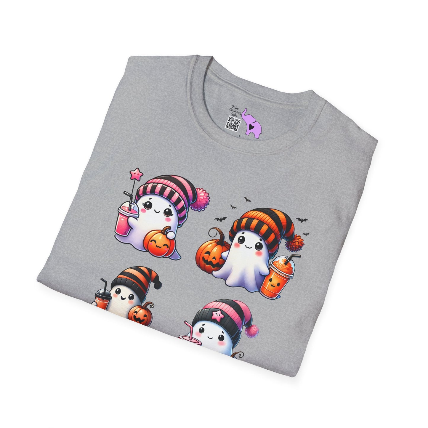 Cute Ghosts w/Pumpkins Adult T-shirt