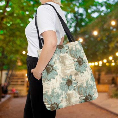 Rustic Teal Daisy Canvas Tote Bag