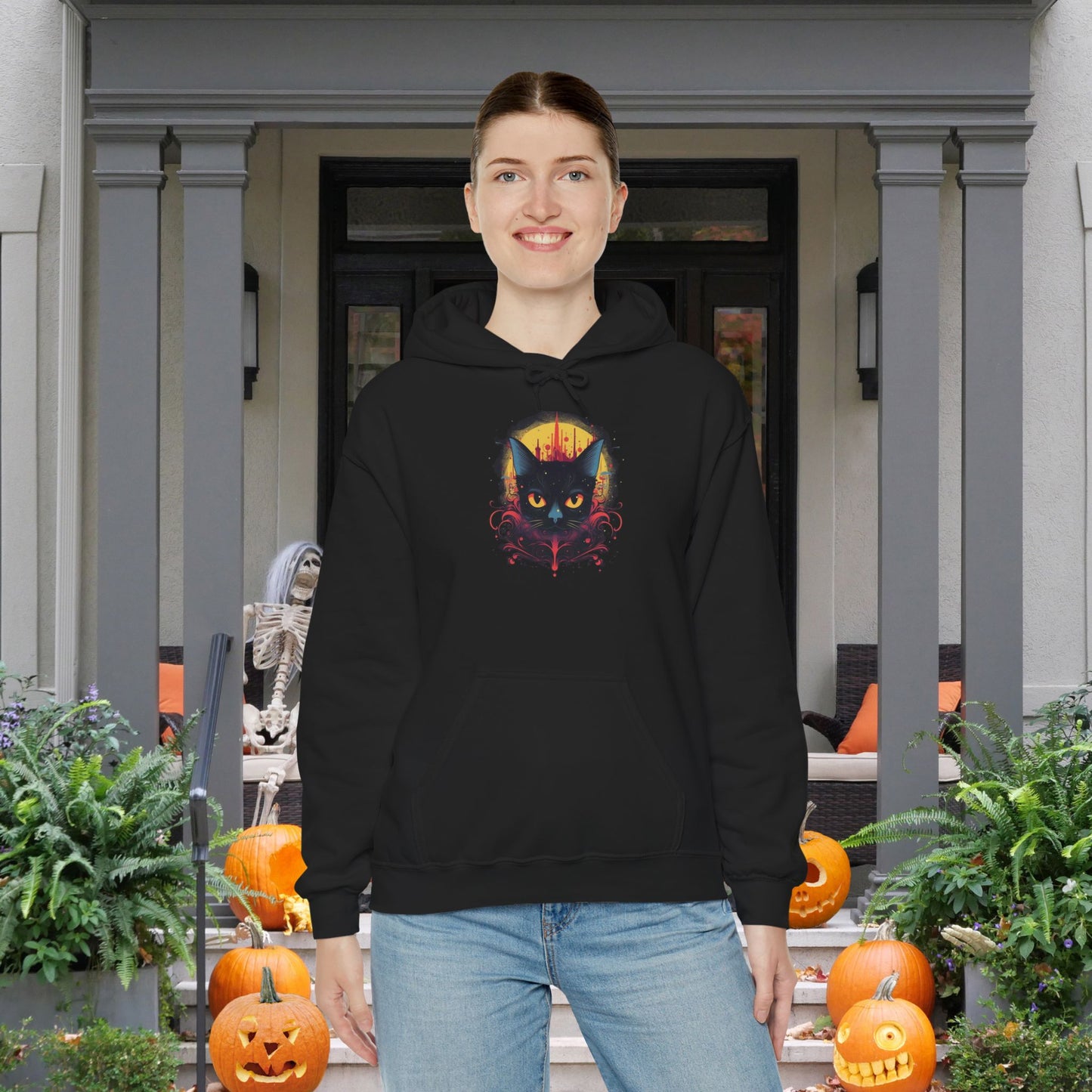 Creepy Black Cat 11 Heavy Blend™ Hooded Sweatshirt