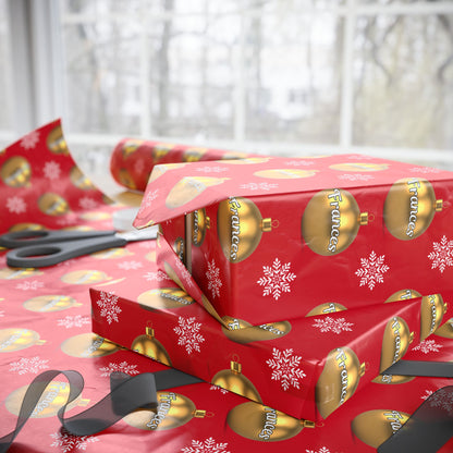 Gold Ornament Red Background Custom Wrapping Paper (Frances)
