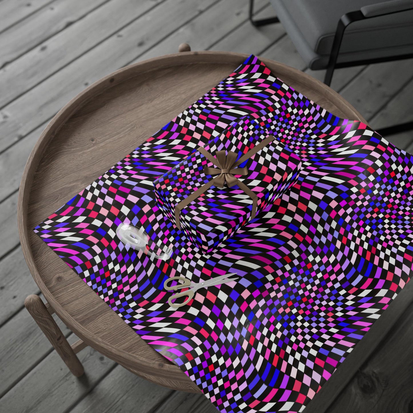 Warped Purple Checkered Wrapping Paper