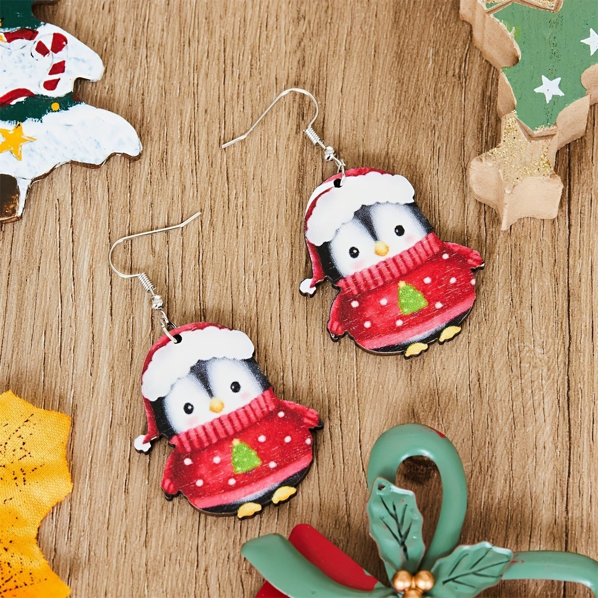 Cute Christmas Penguin Acrylic Earrings