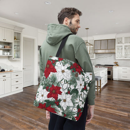 Winter Poinsettia Garden Canvas Tote Bag