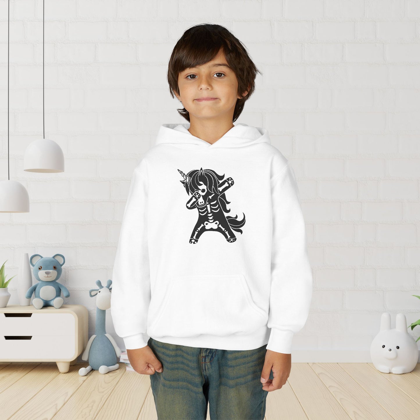 Dabbing Unicorn Skeleton Youth Heavy Blend Hoodie
