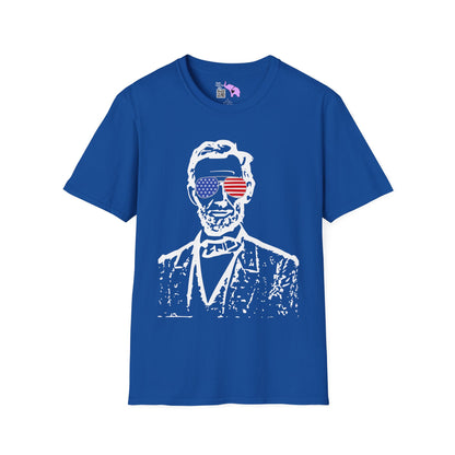 Abraham Lincoln w/Flag Sunglasses Adult T-shirt