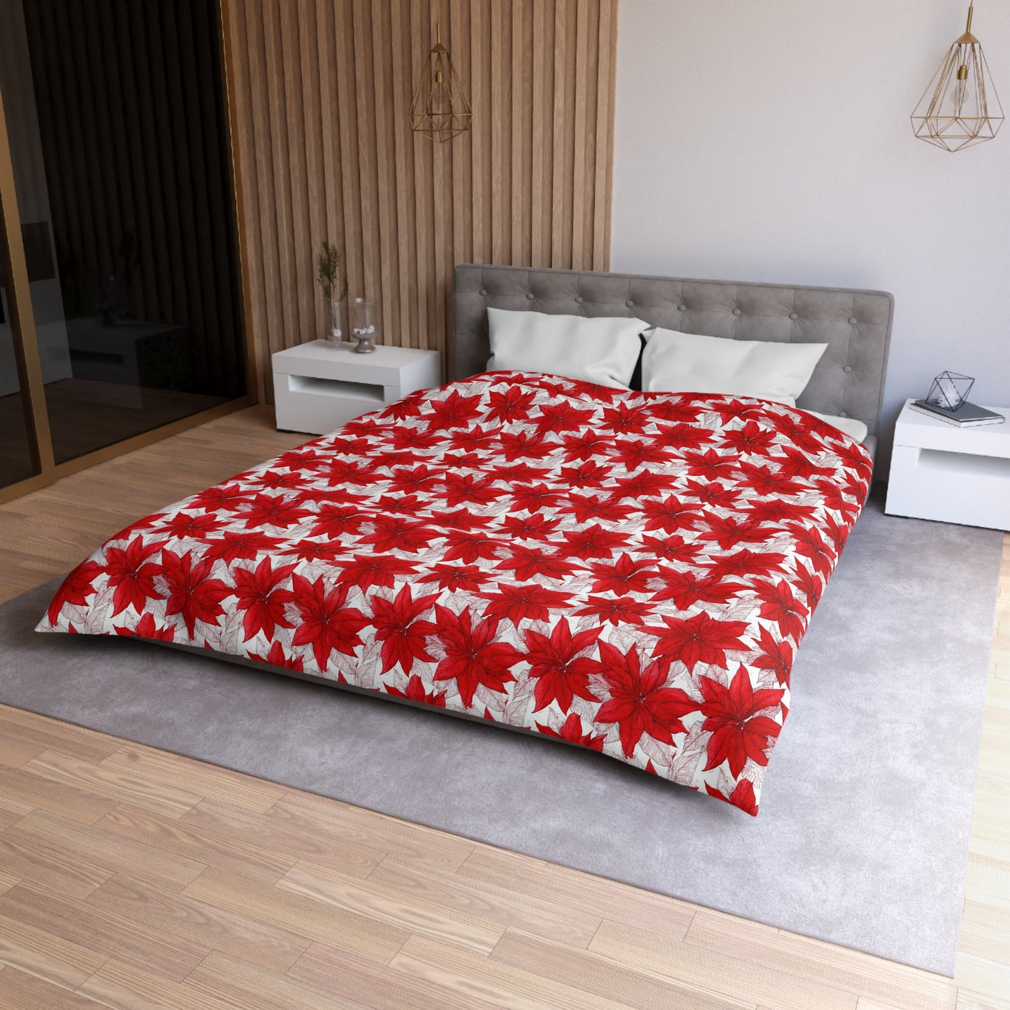 Crimson Poinsettia Sketch Duvet Bedding Set