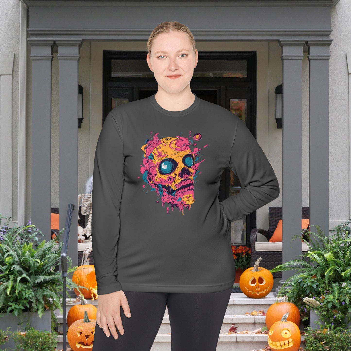 Creepy Skull Adult Long Sleeve Tee