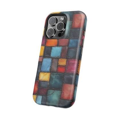Coloerful Leather Patchwork MagSafe® Compatible Tough Case for iPhone