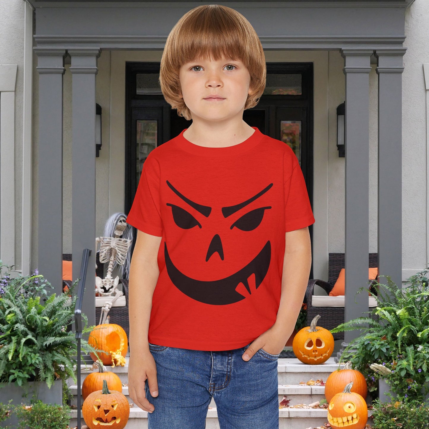Goofy Grin Jack-O-Lantern Heavy Cotton™ Toddler T-shirt
