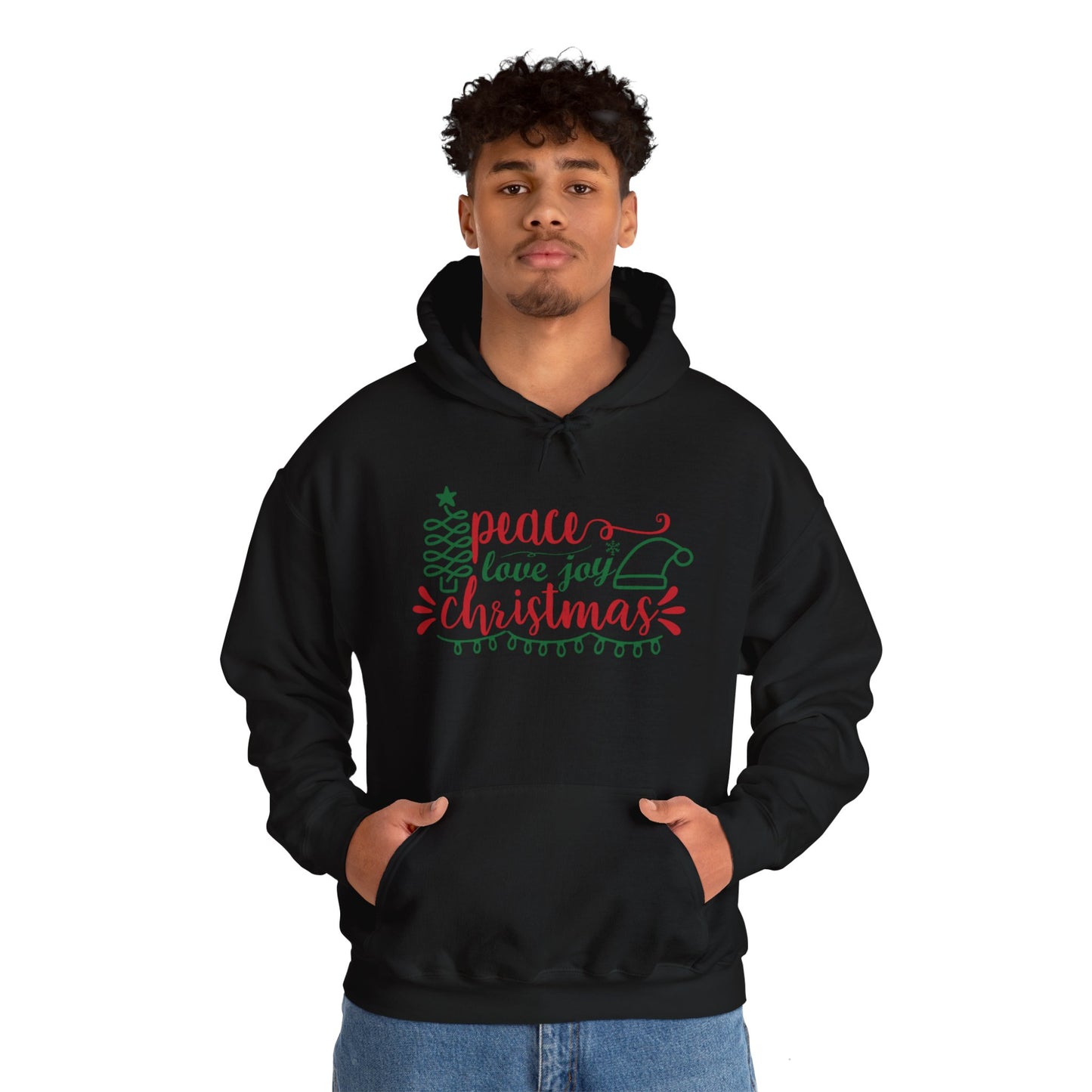 Peace Love & Joy Christmas Adult Heavy Blend™ Hooded Sweatshirt