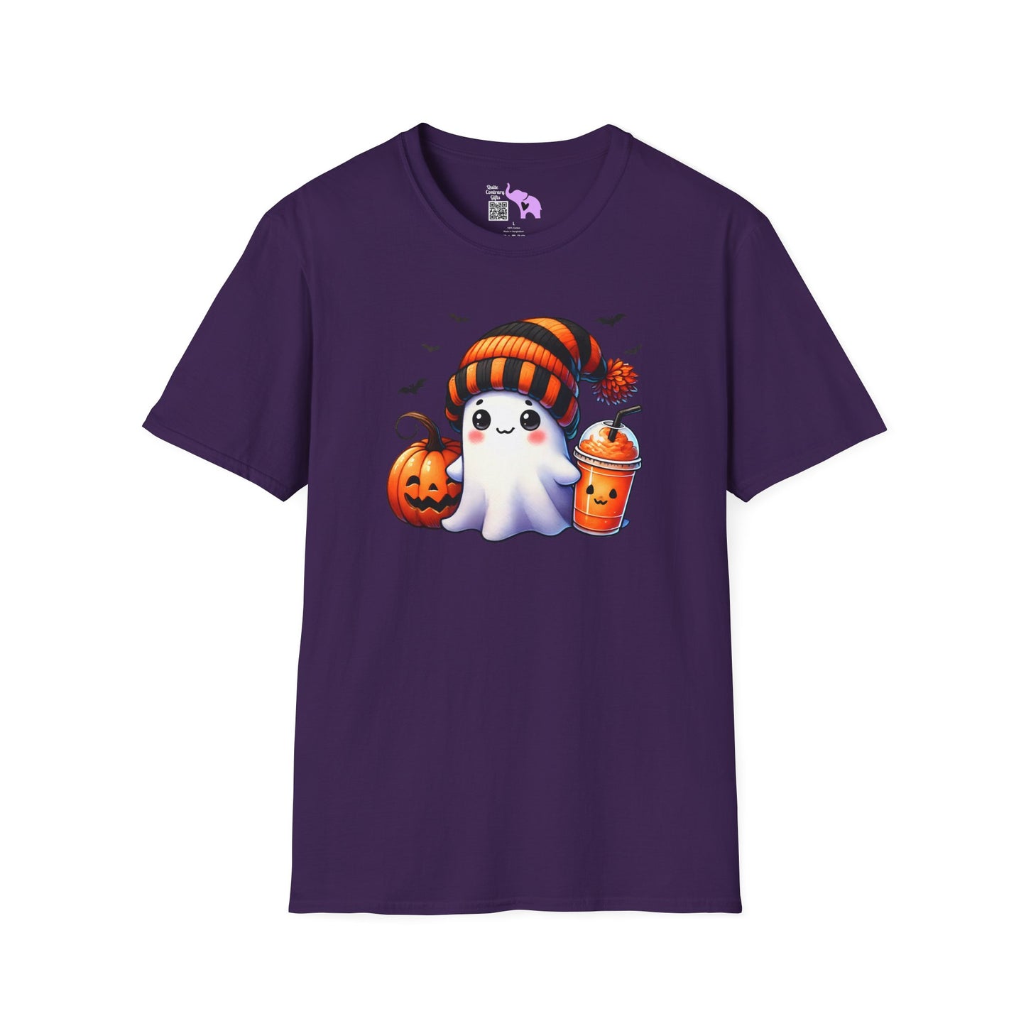 Cute Ghost w/Pumpkins Adult T-shirt