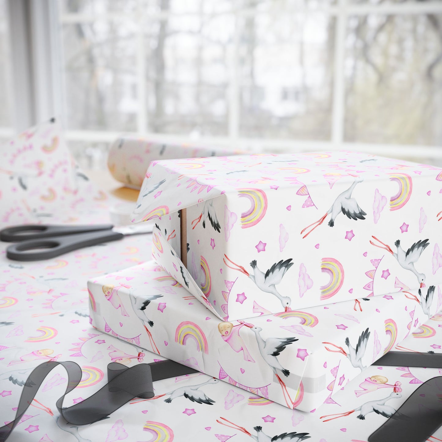 Baby Girl Stork Delivery Gift Wrap