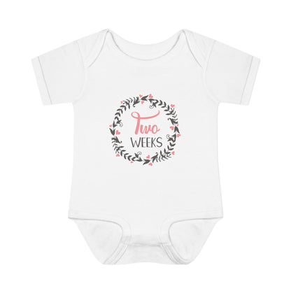 Pink Milestone Wreath Onesie-Two Weeks