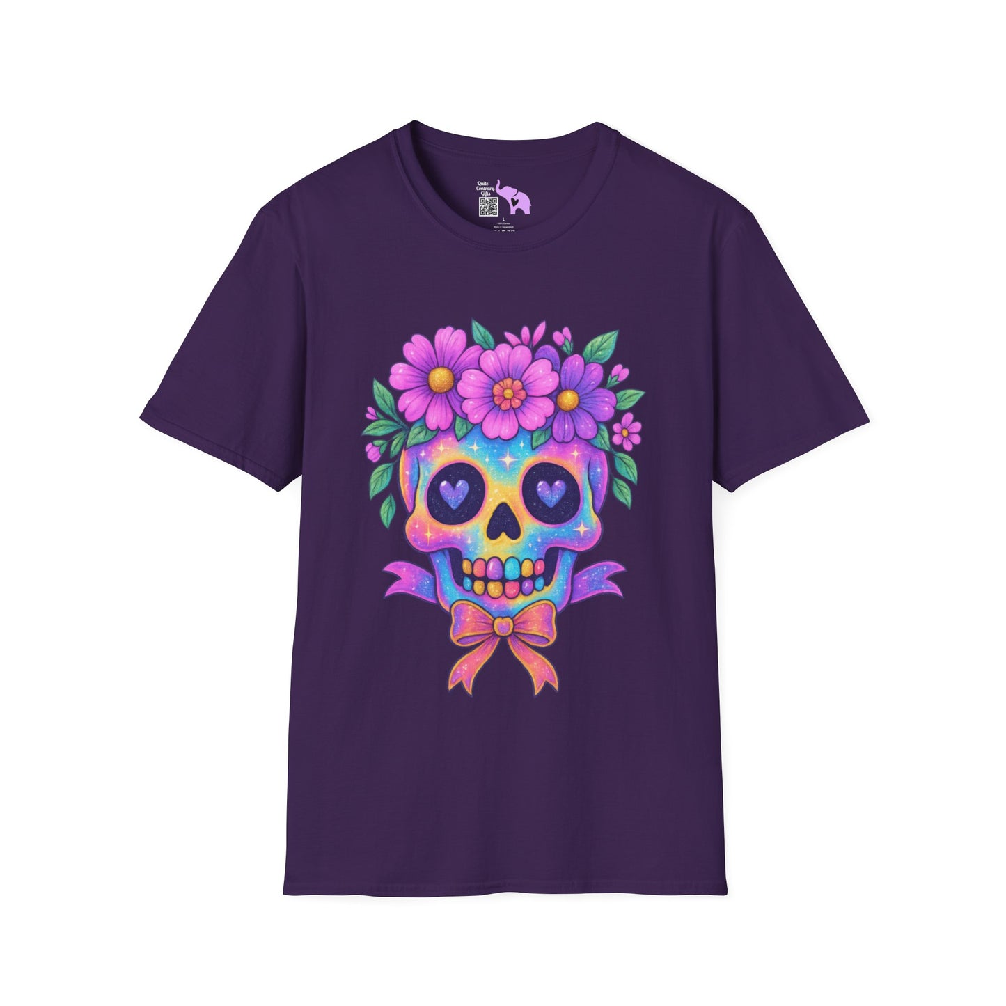 Neon Sugar Skull w/Floral Crown Adult T-shirt