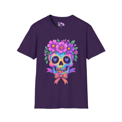 Neon Sugar Skull w/Floral Crown Adult T-shirt