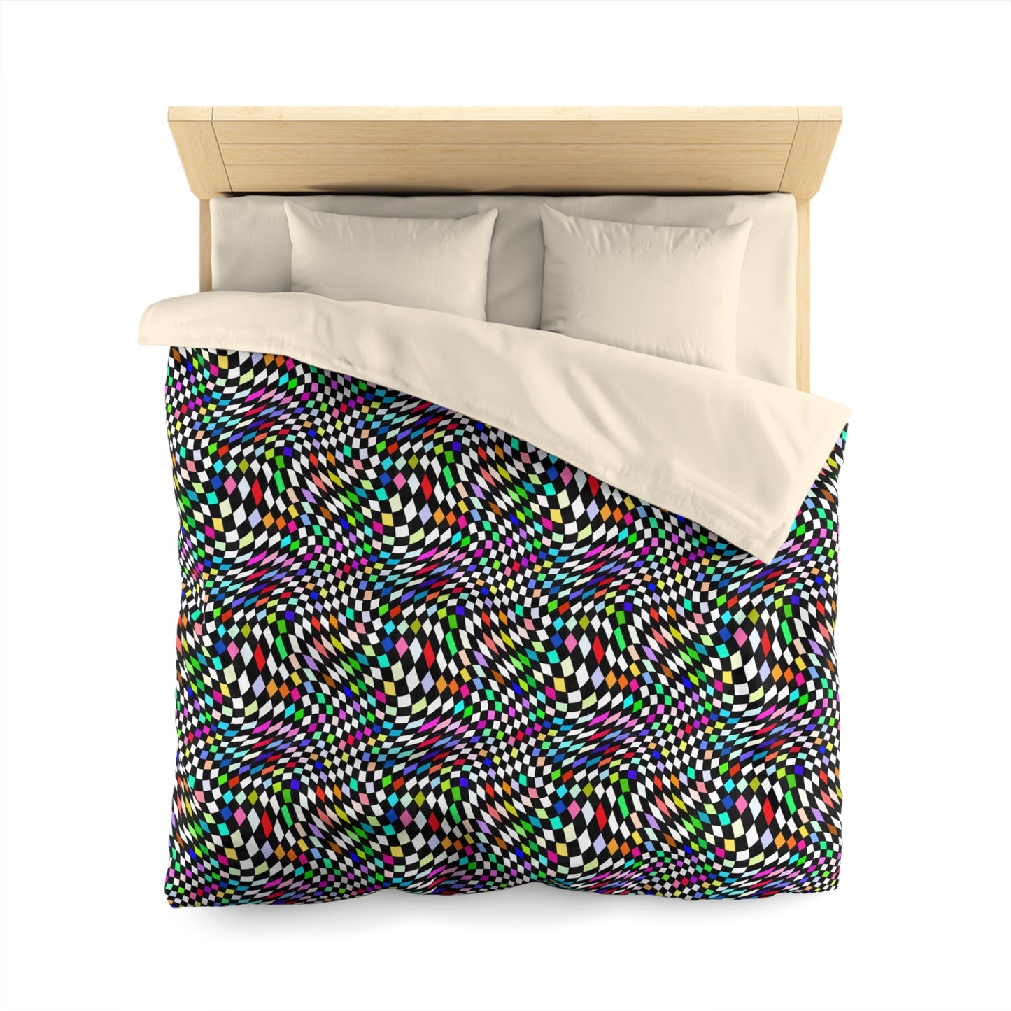 Warped Colorful Checkered Microfiber Duvet Cover