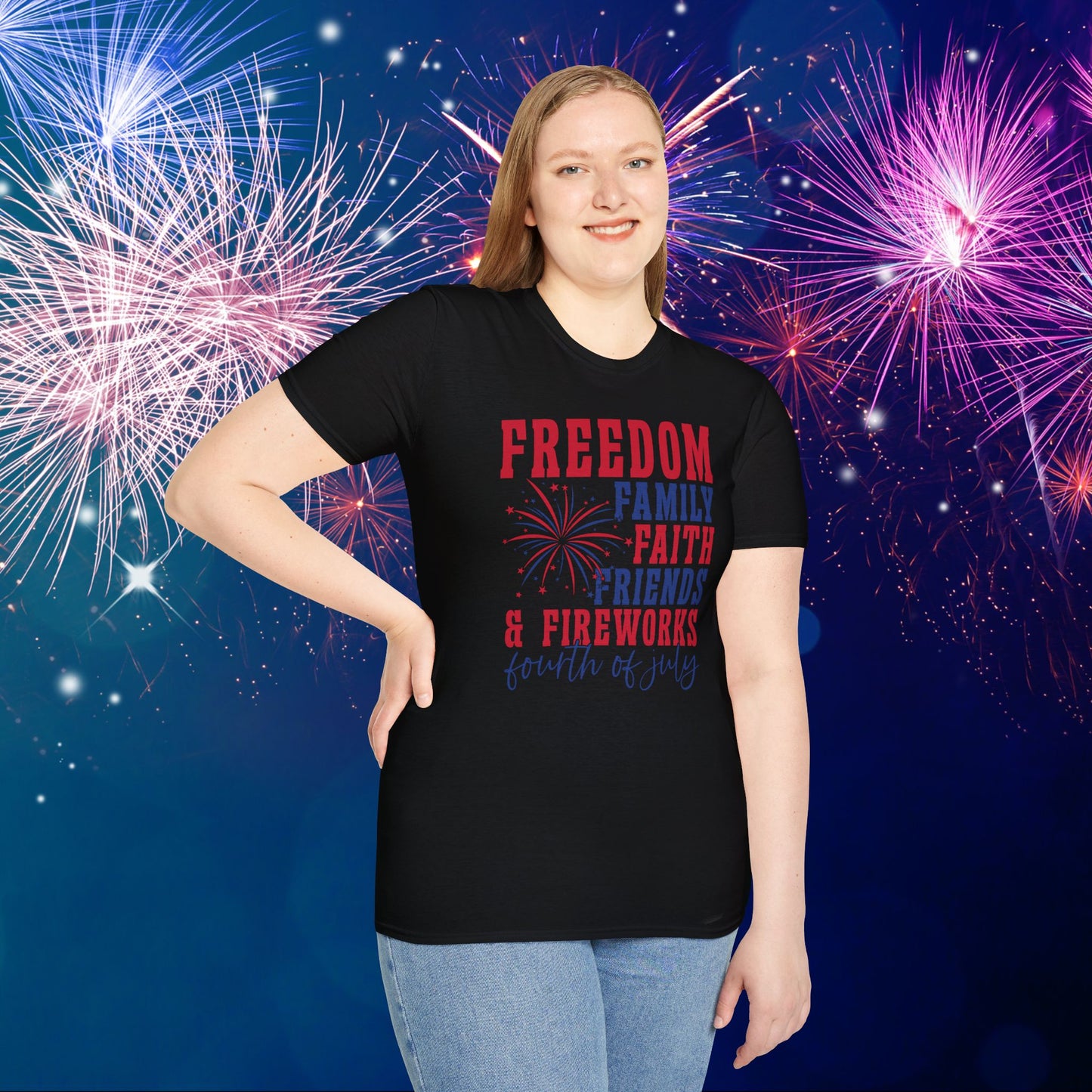 Freedom Family Faith Friends Fireworks 4th of July Adult T-shirt