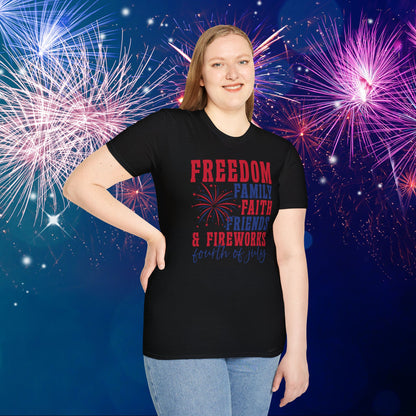 Freedom Family Faith Friends Fireworks 4th of July Adult T-shirt