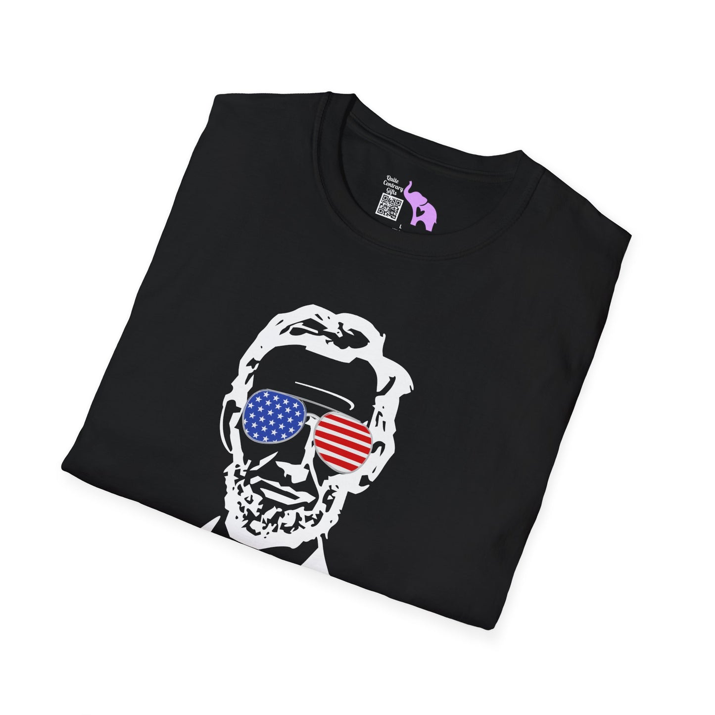 Abraham Lincoln w/Flag Sunglasses Adult T-shirt