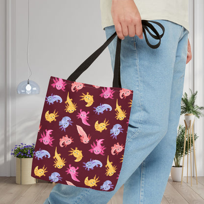 Crimson Axolotls Canvas Tote Bag