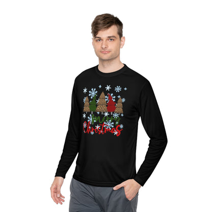 Checkered Trees Merry Christmas Adult Long Sleeve Tee