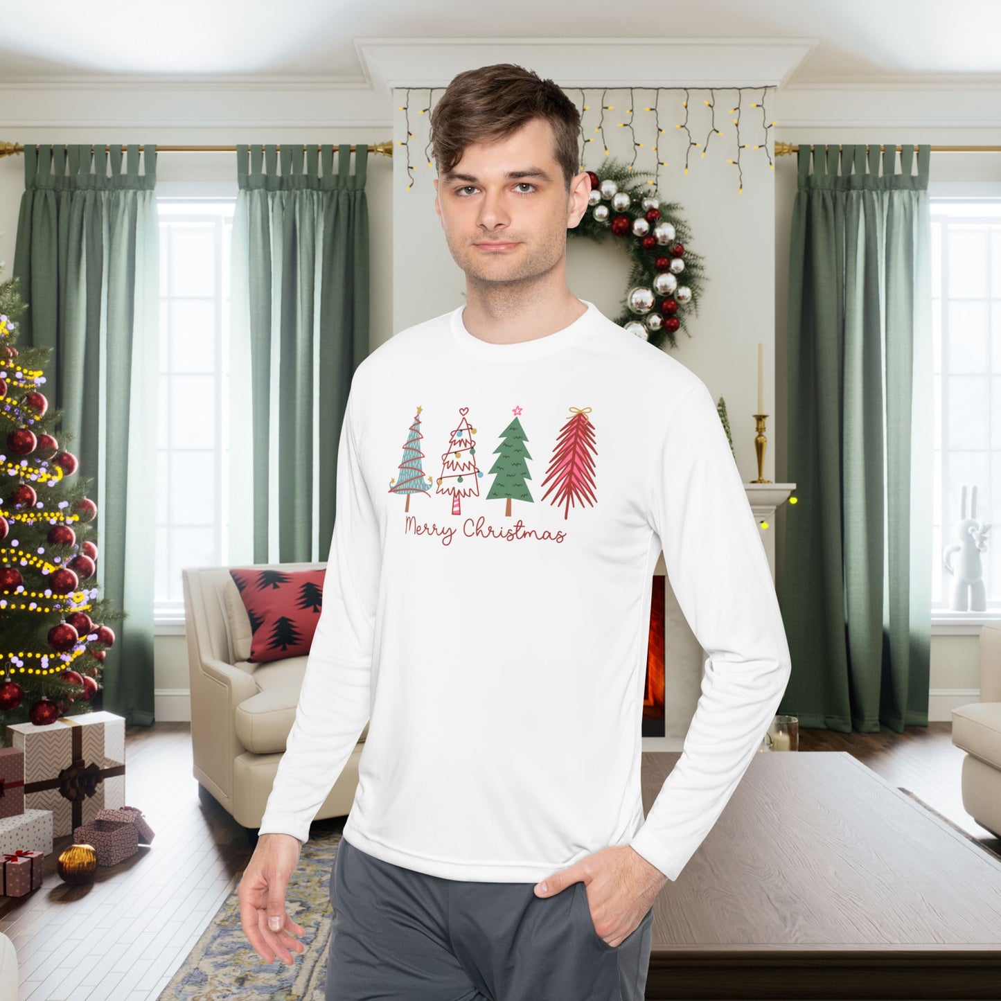 Merry Christmas Trees Adult Long Sleeve Tee