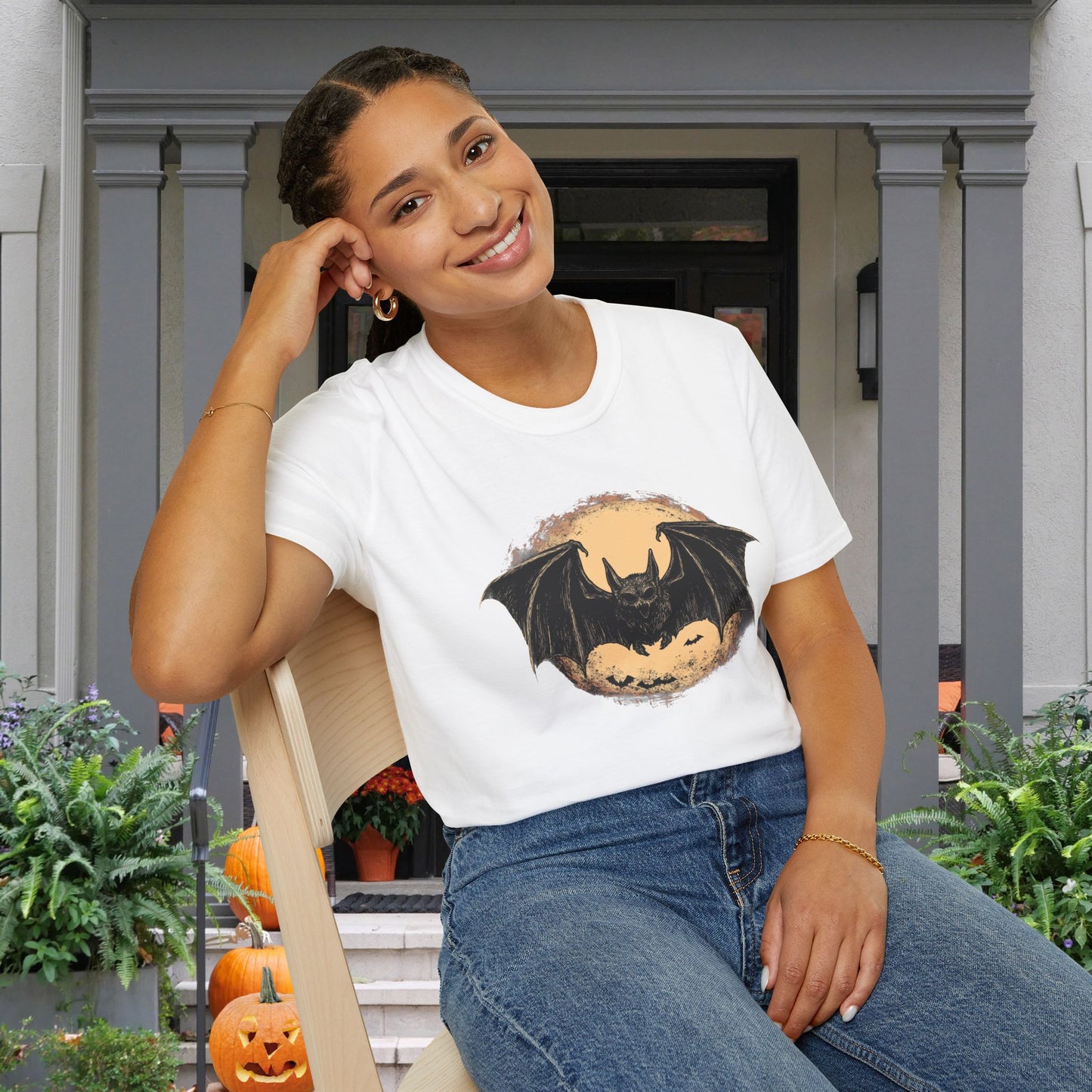 Bat Over Moon Adult T-shirt