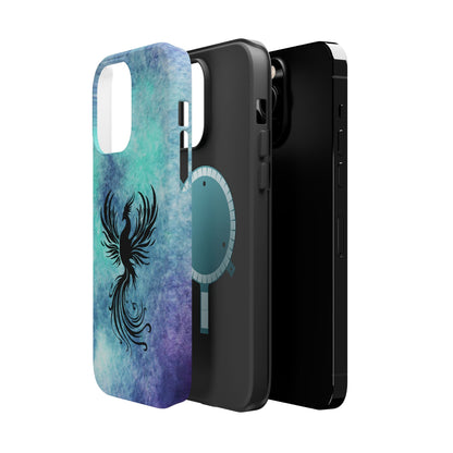 Phoenix Silhouette Over Teal Nebula MagSafe® Compatible Tough Case for iPhone