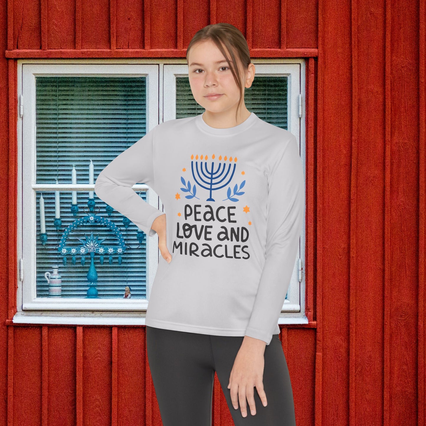 Hanukkah Peace Love & Miracles 1 Youth Long Sleeve Tee