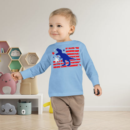 Distressed Patriotic T-Rex  Toddler Long Sleeve Tee