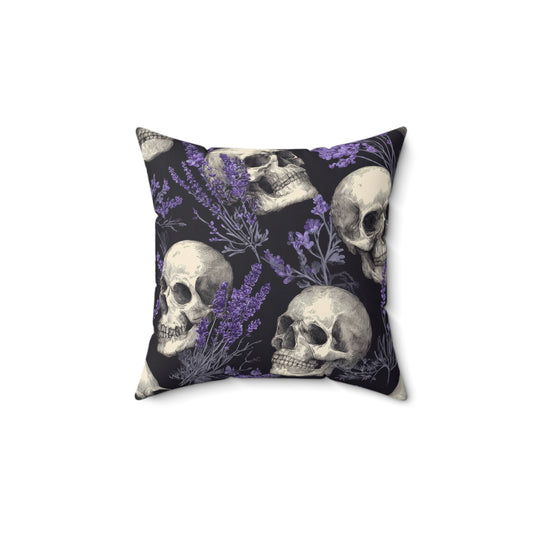 Midnight Lavender Skulls Throw Pillow