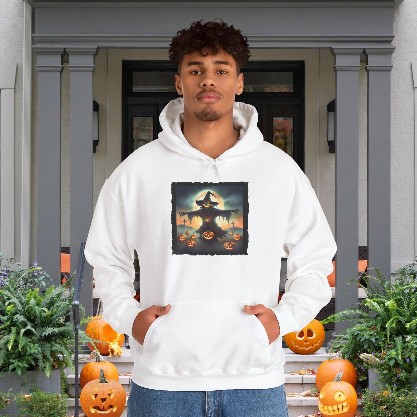 Halloween Scarecrow w/Pumpkins 2 Heavy Blend™ Hooded Sweatshirt