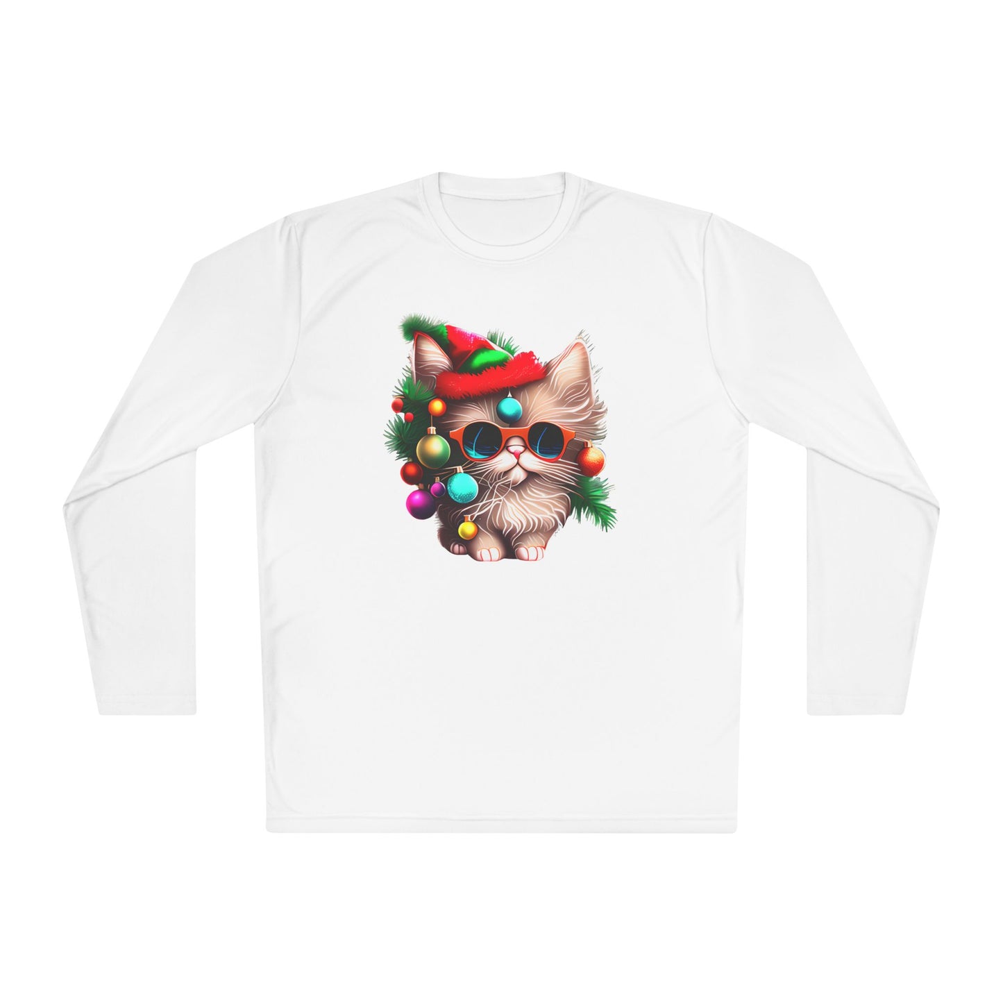 Colorful Christmas Tree Kitty Adult Long Sleeve Tee