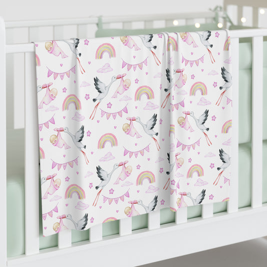 Baby Girl Stork Delivery Baby Swaddle Blanket