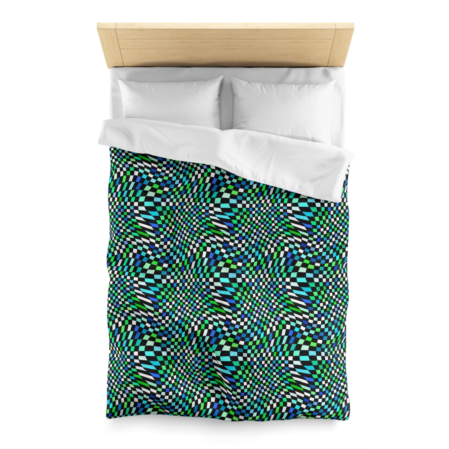 Warped Green Checkered Microfiber Duvet Cover